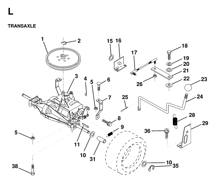 Transmission Diagram and Parts List for LT125 1998-02 Husqvarna Lawn Tractor