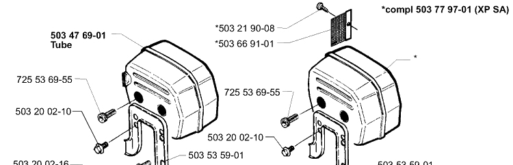 Muffler Diagram and Parts List for 268K 1997-01 Husqvarna Lawn Tractor Accessories