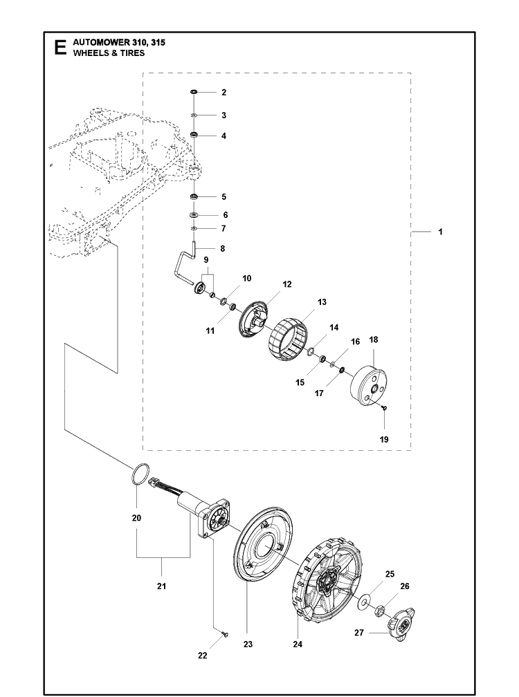 Wheels And Tires Diagram and Parts List for 310 2019 Husqvarna Lawn Mower