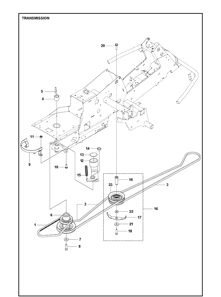 Transmission Diagram and Parts List for R316TS AWD Husqvarna Lawn Mower