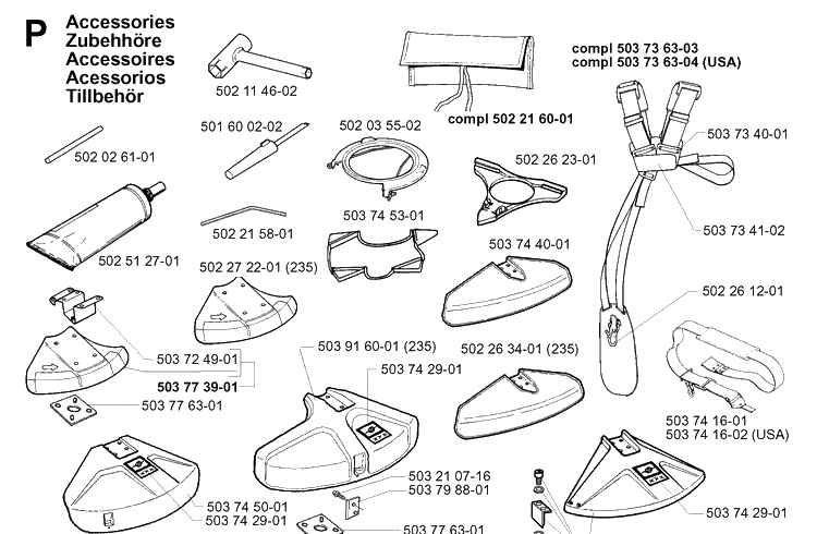 Accessories 3 Diagram and Parts List for 235R 19970500001-19980100000 Husqvarna Brush Cutter