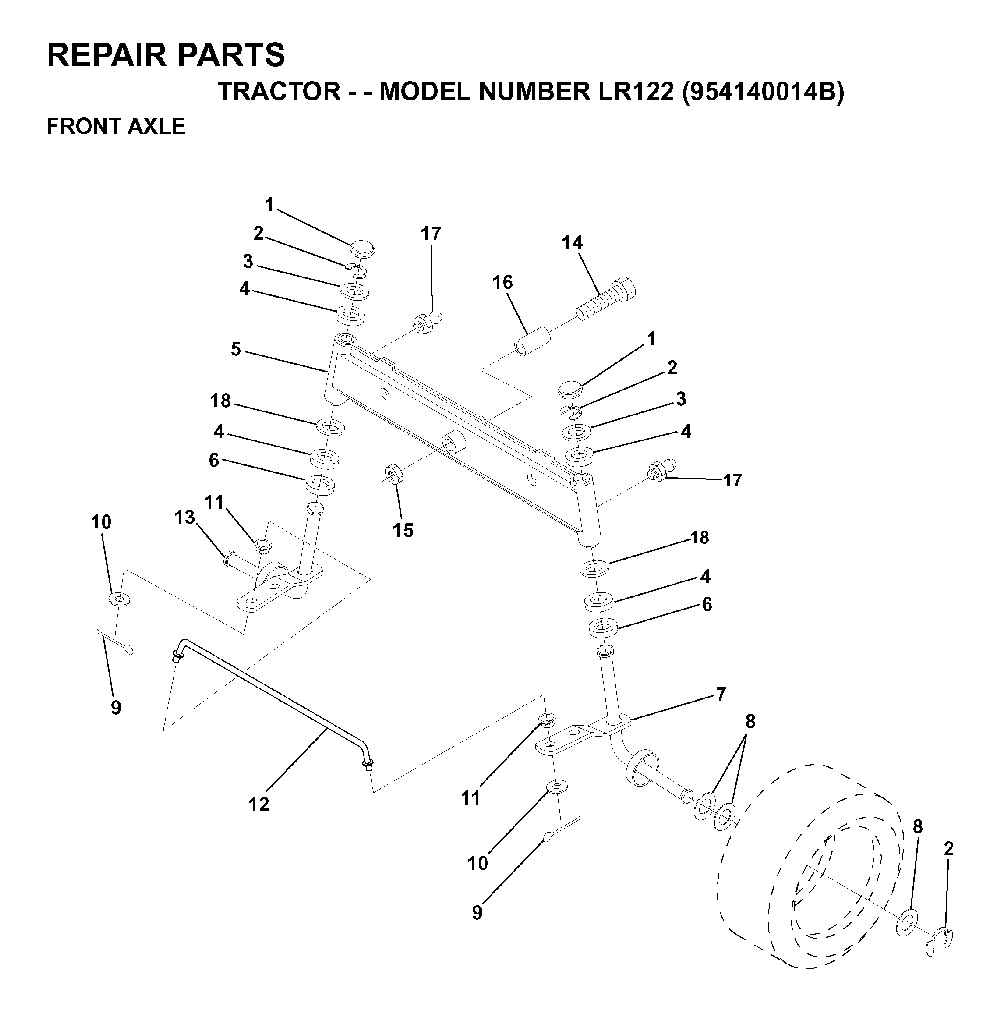 Front Axle Diagram and Parts List for LR122 (954140014B)(1999-03) Husqvarna Lawn Tractor