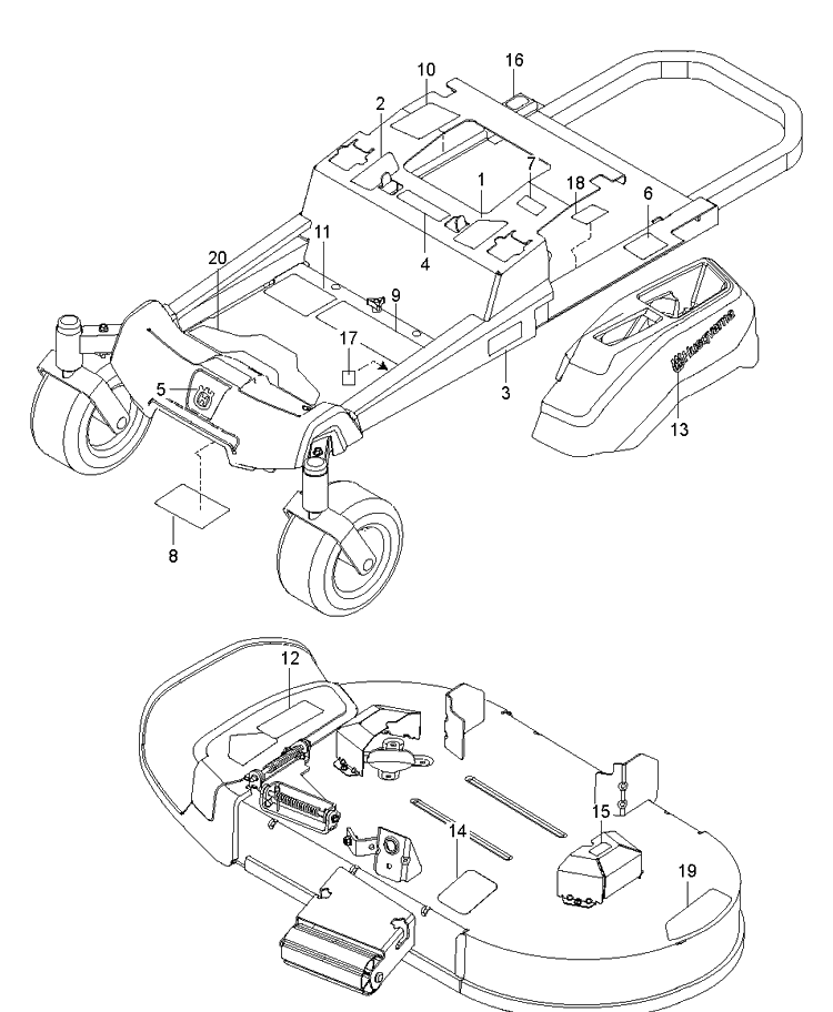 Decals Diagram and Parts List for Z242E (97045870100)(2020-04) Husqvarna Lawn Mower