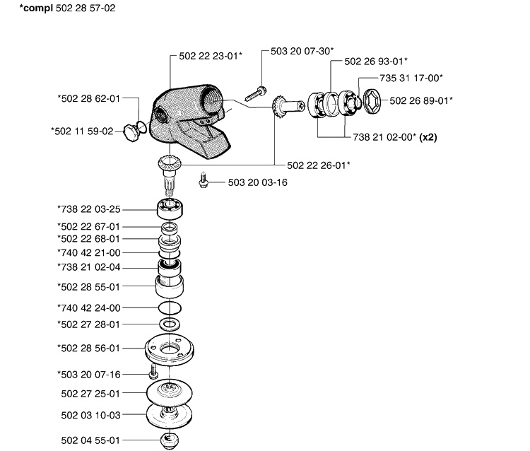 Gear Head Diagram and Parts List for 240 2002-08 Husqvarna Brush Cutter