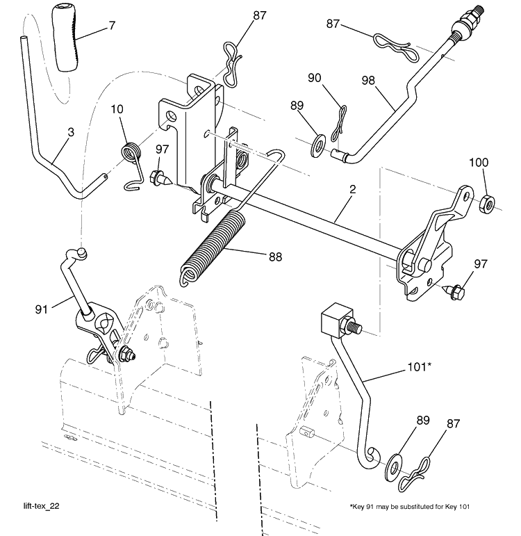 Mower Lift Diagram and Parts List for YTH22V46 (96043010101)(2010-04) Husqvarna Lawn Mower