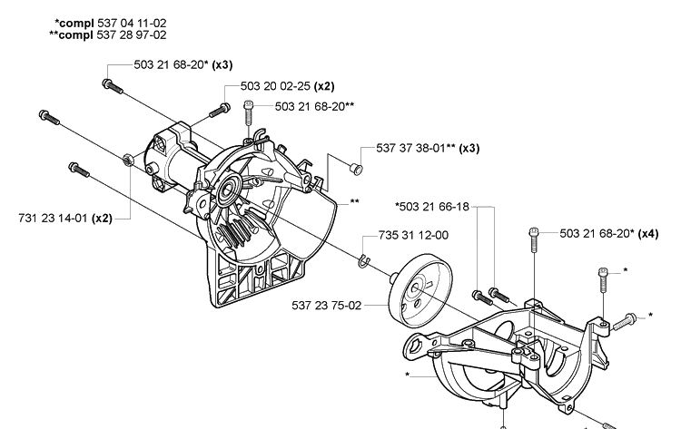 Crankcase Diagram and Parts List for 223L 2005-04 Husqvarna Trimmer