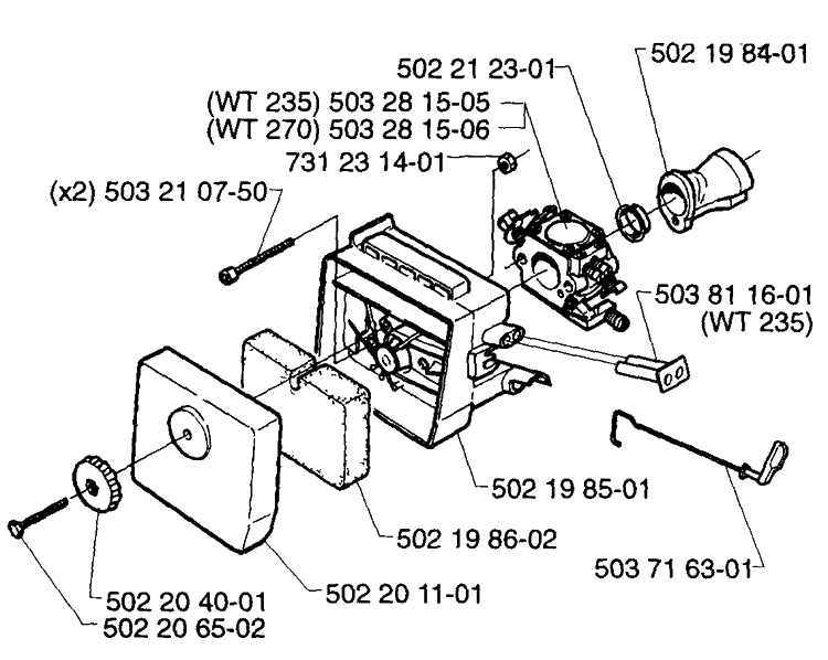 Air Filter/Carburetor Diagram and Parts List for 232RL 1997-02 Husqvarna Brush Cutter
