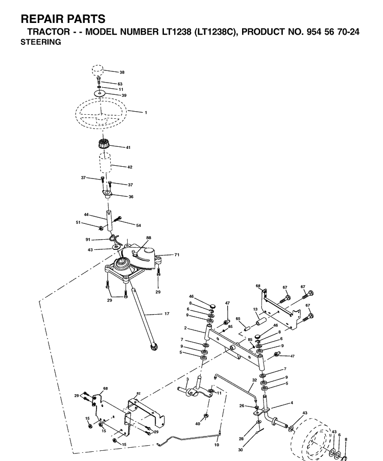 Steering Diagram and Parts List for LT1238-LT1238C 2001-10 Husqvarna Lawn Tractor