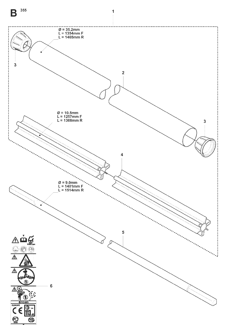 Shaft Diagram and Parts List for 355FXT 20073100001-20082700000 Husqvarna Brush Cutter