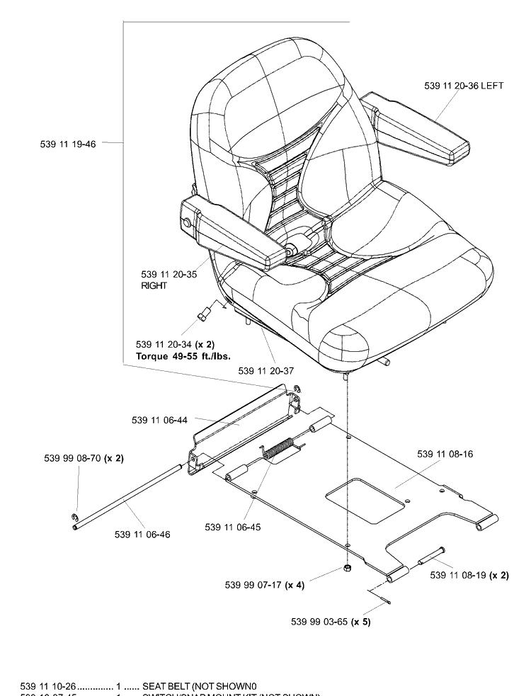 Seat Assembly Diagram and Parts List for LZ6123TLKOA (96899269)(2005-08) Husqvarna Lawn Mower