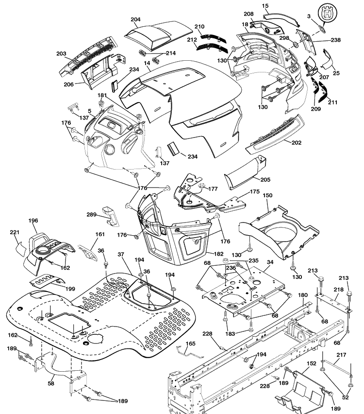 Chassis Diagram and Parts List for LGTH2454 (289580)(2010-03) Husqvarna Lawn Mower