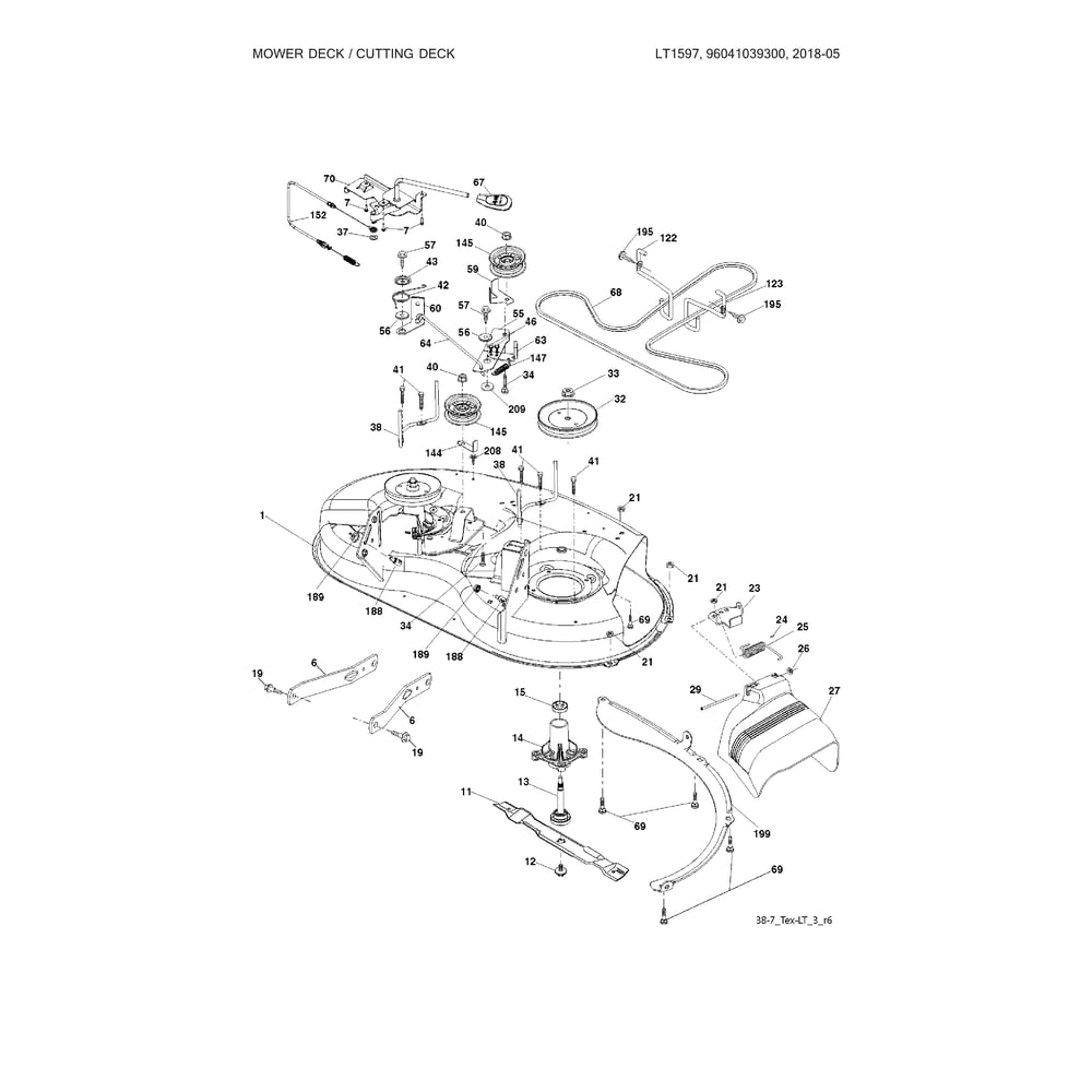 Mower Deck Diagram and Parts List for 96041039300  Husqvarna Lawn Tractor
