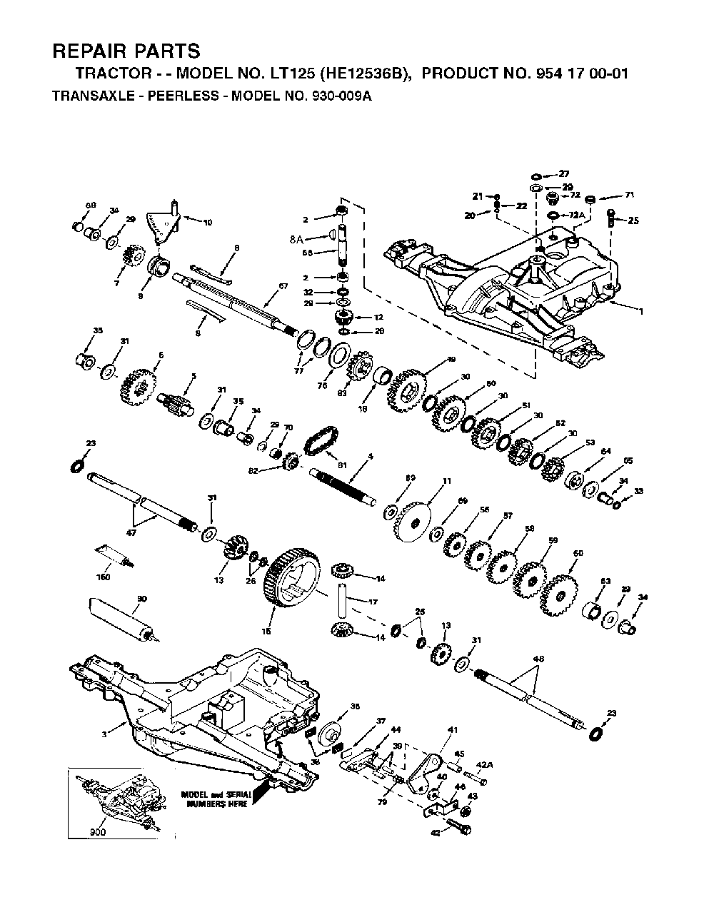 Transmission Diagram and Parts List for LT125 (HE12536B, 954170001)(1996-10) Husqvarna Lawn Tractor