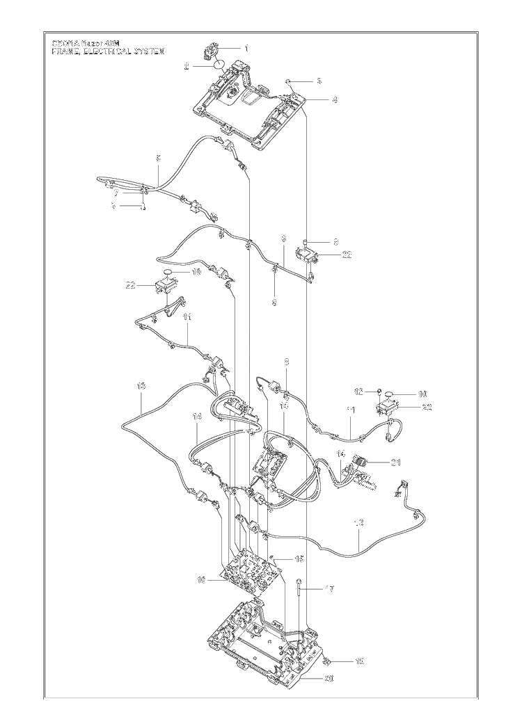 Frame, Electrical System Diagram and Parts List for CEORA  Husqvarna Brush Cutter