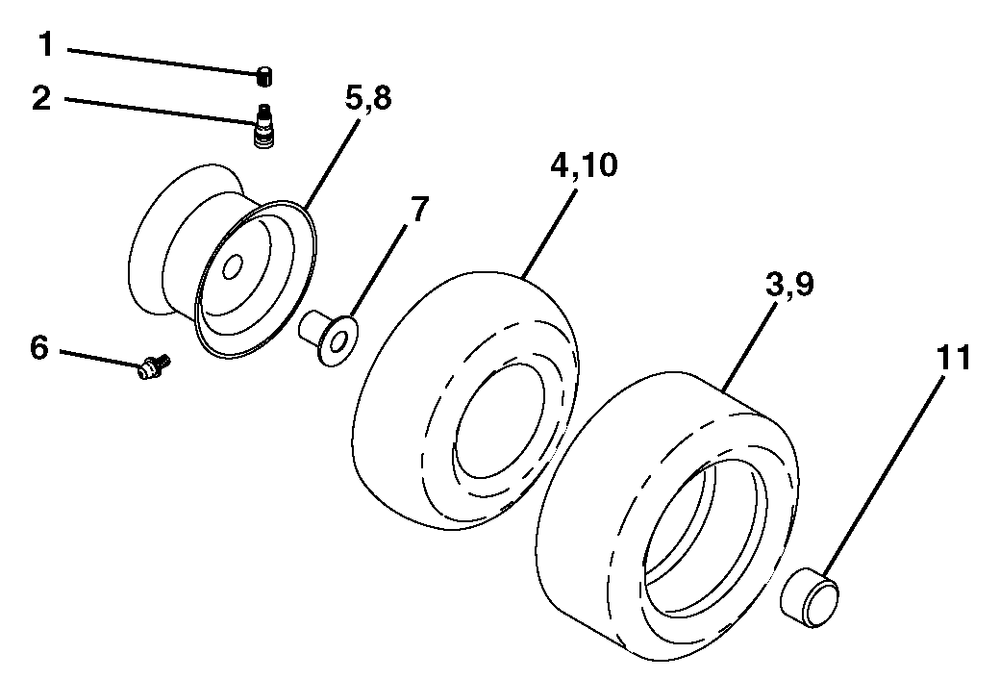 Wheels And Tires Diagram and Parts List for YTH1848XP (954567260-F)(2002-11) Husqvarna Lawn Tractor