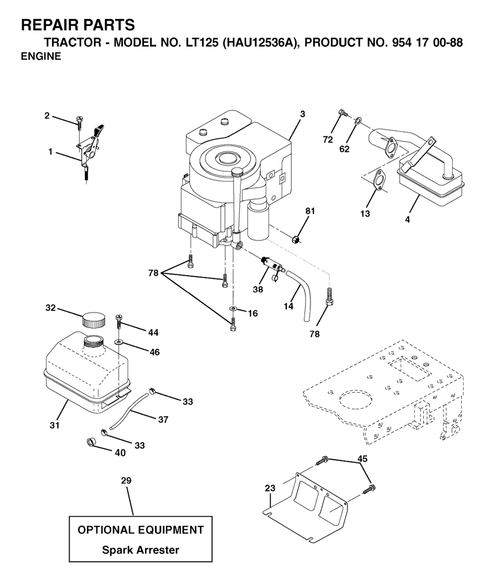 Engine Diagram and Parts List for LT125 (954170088-A)(2003-01) Husqvarna Lawn Tractor