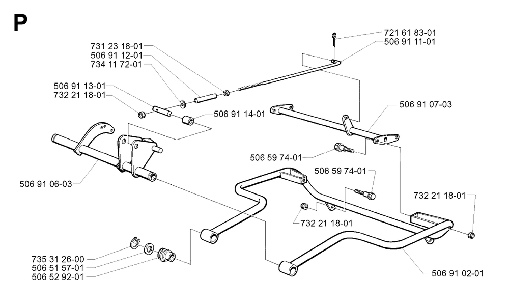 Frame Diagram and Parts List for R11 2001-01 Husqvarna Lawn Tractor
