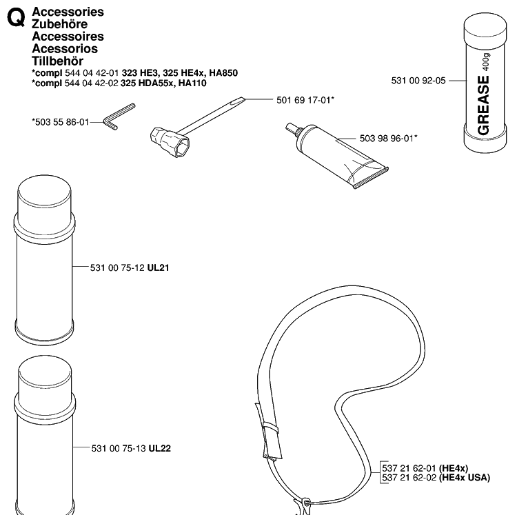 Accessories Diagram and Parts List for 323HE3 20053600001-20054000000 Husqvarna Hedge Trimmer