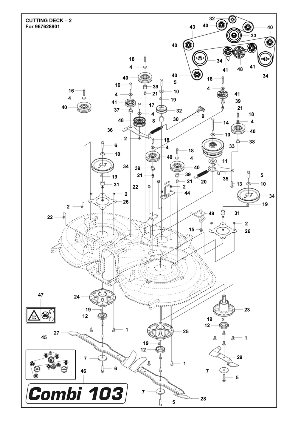 41/103cm Cutting Deck Diagram and Parts List for 103RC300  Husqvarna Lawn Tractor Accessories