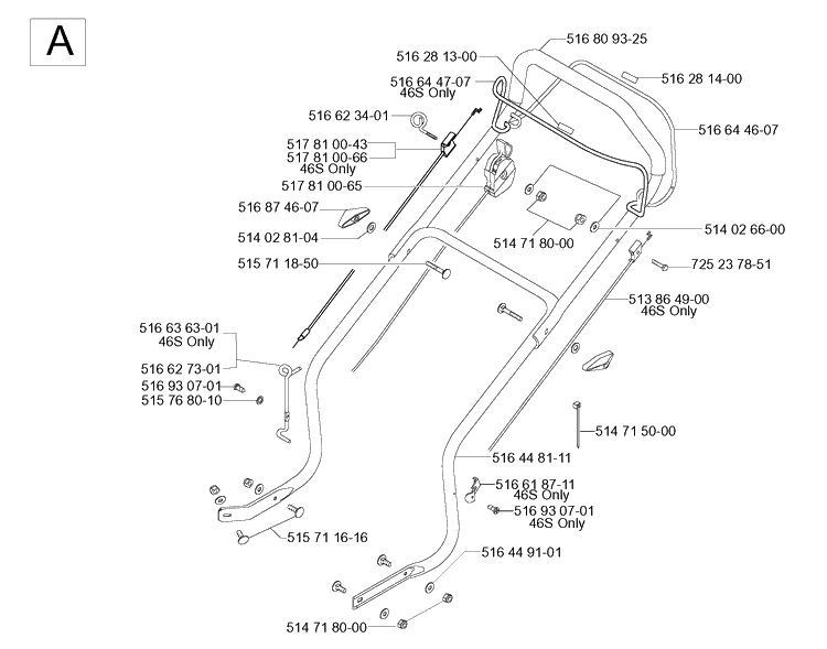Handle And Controls 3 Diagram and Parts List for 46 ROYAL Husqvarna Lawn Mower