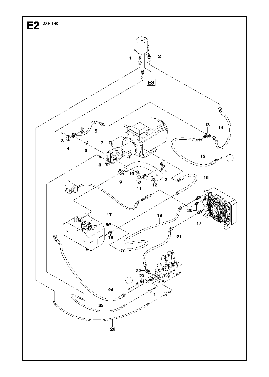 Hydraulic Hoses Power Pack Diagram and Parts List for DXR140 (1 & Above)(2013-08) Husqvarna Demolition Hammer