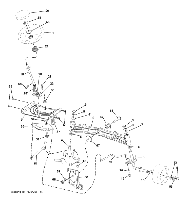 Steering Diagram and Parts List for LGT2654 (96045003800)(2011-09) Husqvarna Lawn Tractor