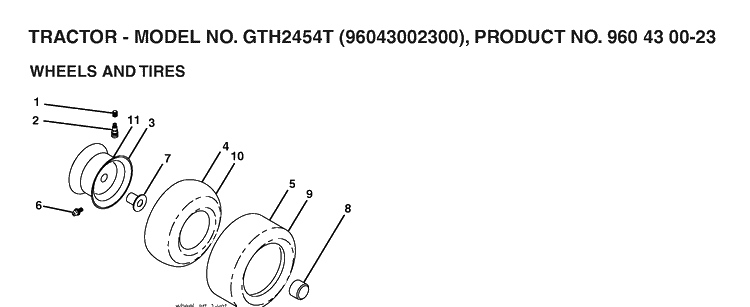 Wheels And Tires Diagram and Parts List for GTH2454T (96043002300)(2006-03) Husqvarna Lawn Tractor