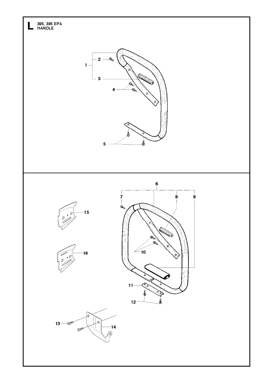 Handle Diagram and Parts List for 395XP-XPG (EPA)(20102200001 - 20163899999) Husqvarna Chainsaw