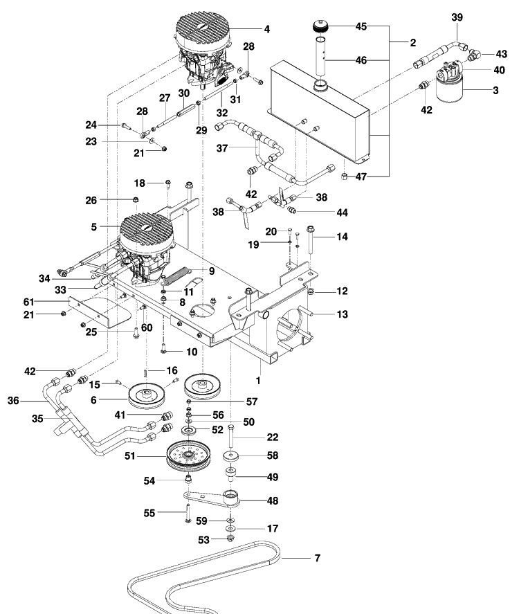 Hydraulic Pump-Motor Diagram and Parts List for PZ6034FX (966516801)(2009-09) Husqvarna Lawn Mower