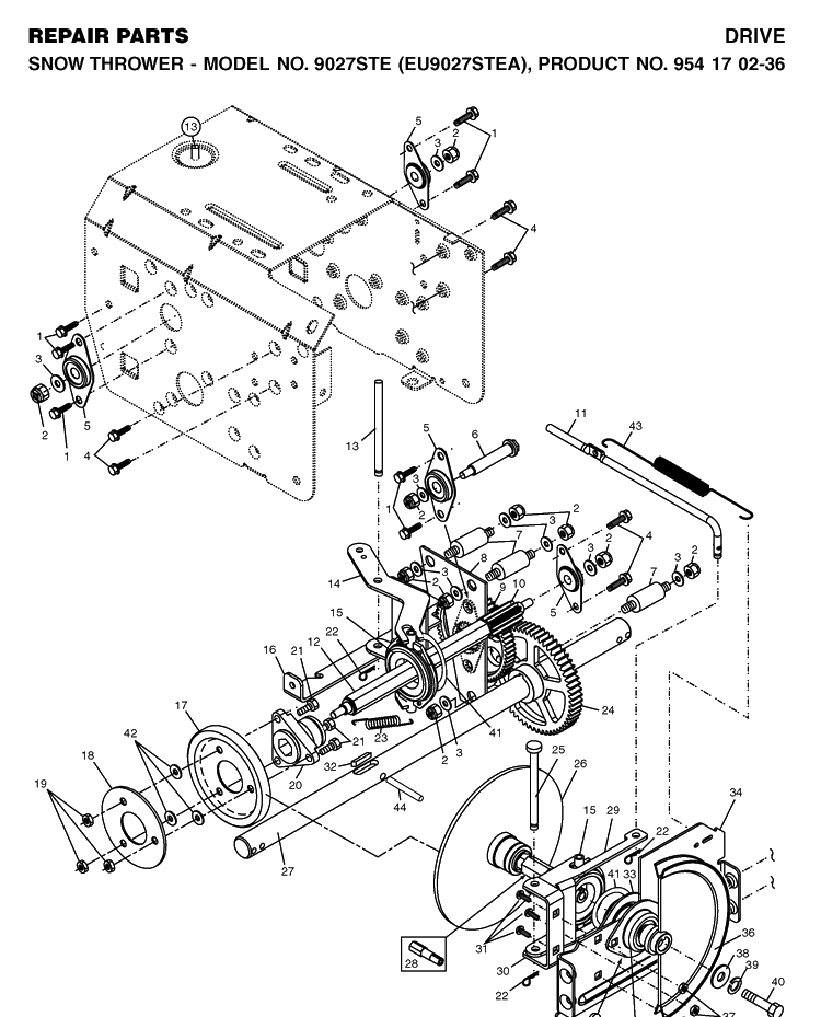 Drive Diagram and Parts List for 9027STE (EU9027STEA)(2004-09) Husqvarna Snow Blower