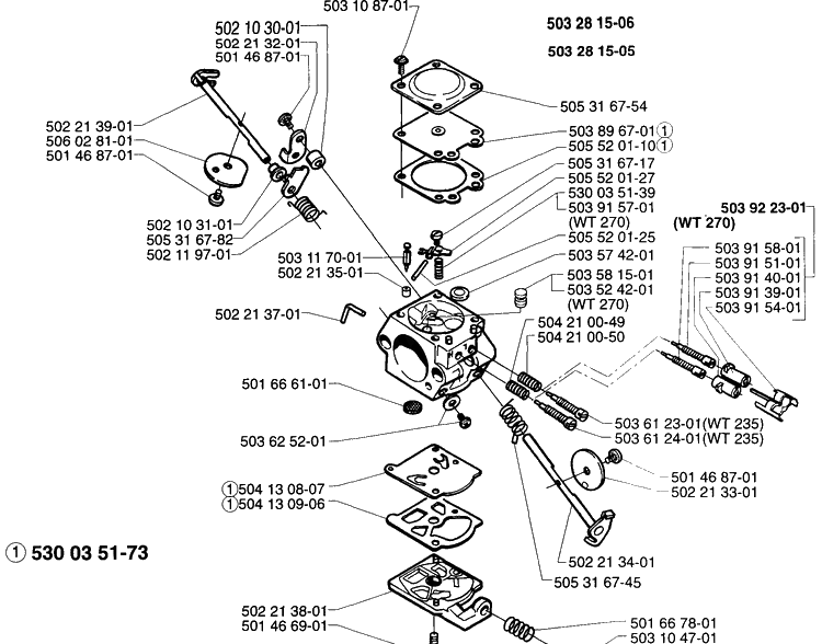 Carburetor Parts Diagram and Parts List for 232RL 1997-02 Husqvarna Brush Cutter