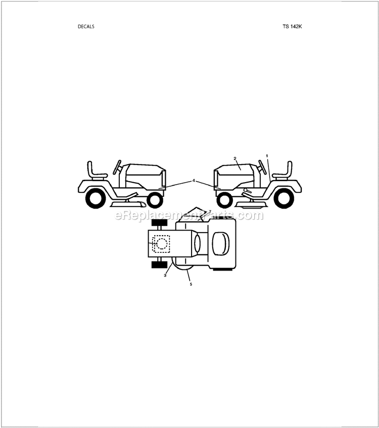 Decals Diagram and Parts List for TS142K  Husqvarna Lawn Tractor