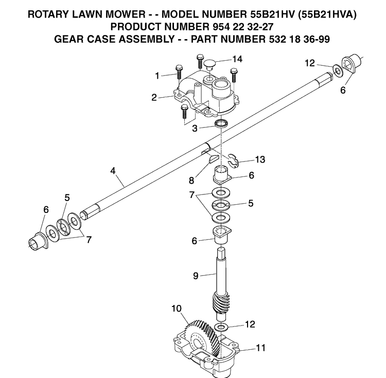 Gear Case 2 Diagram and Parts List for 55B21HV (954223227)(2004-03) Husqvarna Lawn Mower