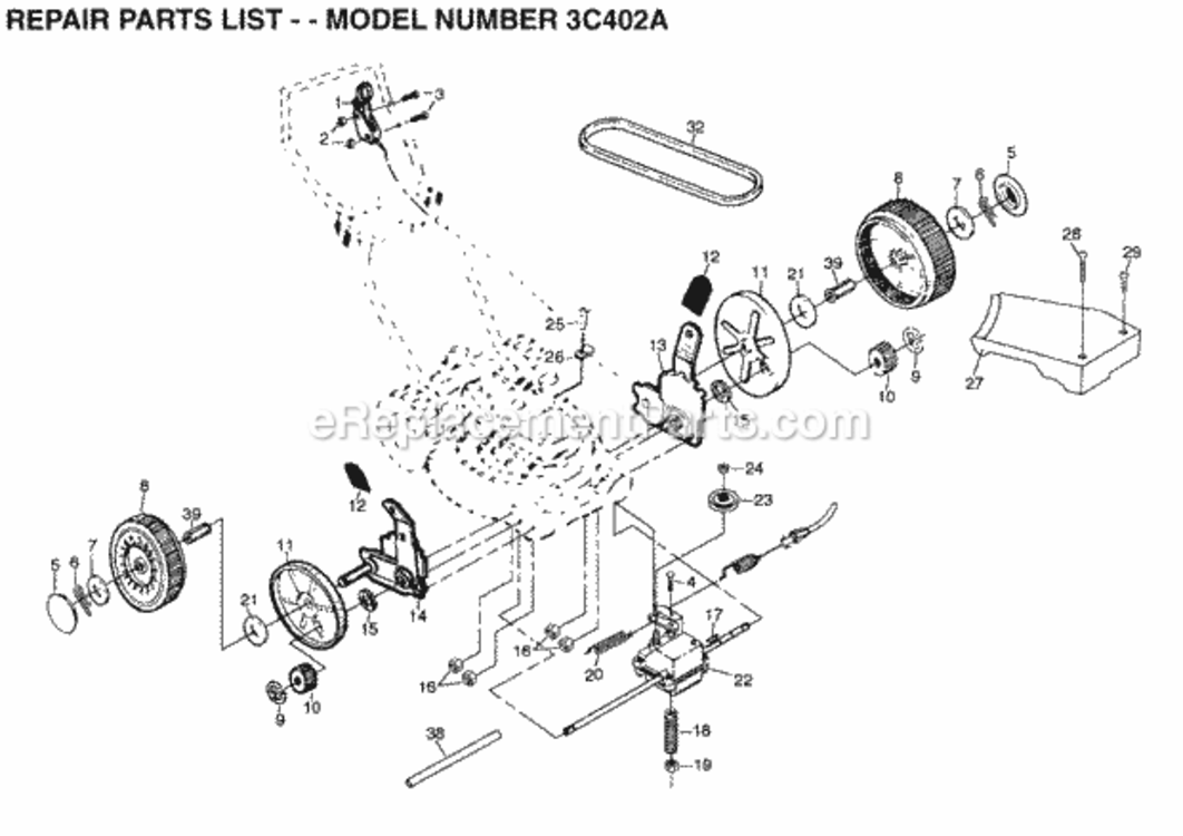 Page B Diagram and Parts List for 3C402A 1999 And Before Husqvarna Lawn Mower