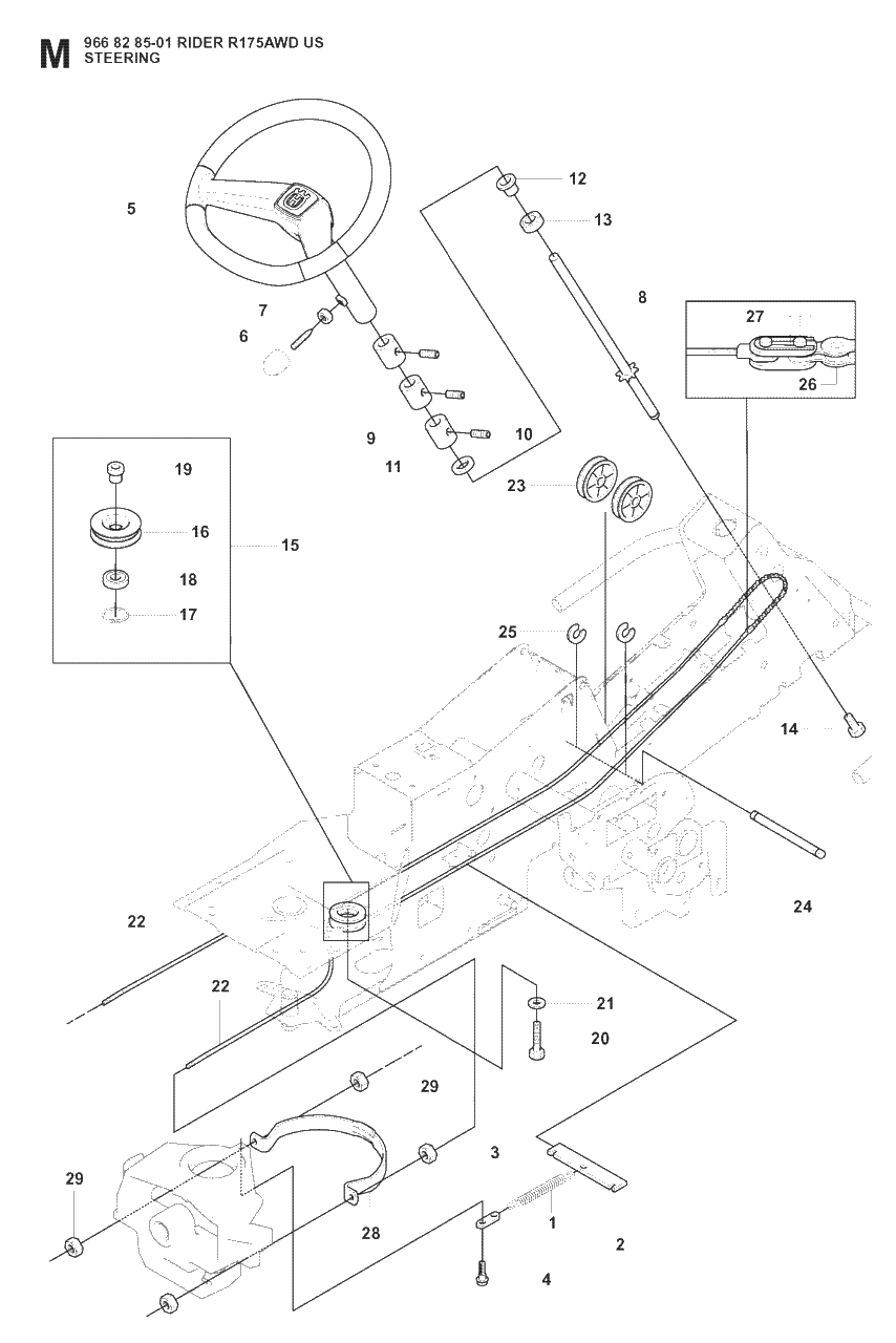 Steering Diagram and Parts List for R175 (966828501)(2008-05) Husqvarna Lawn Tractor