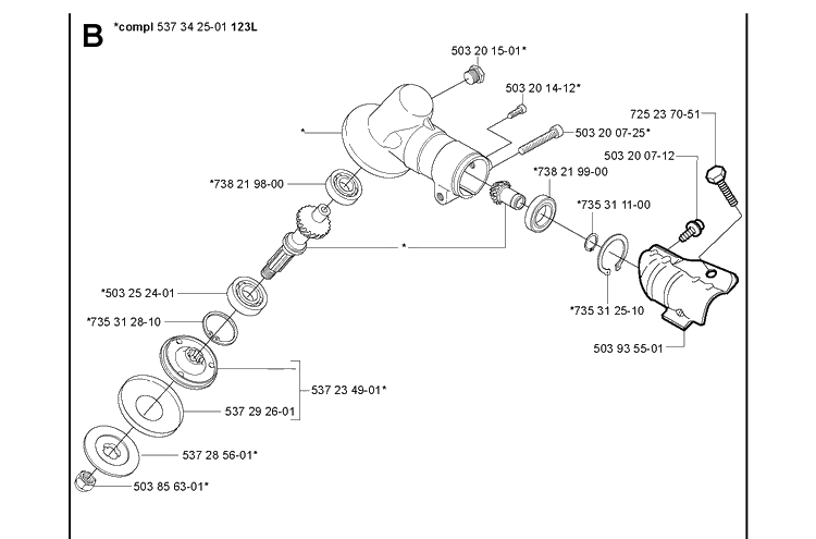 Bevel Gear Diagram and Parts List for 123L  Husqvarna Edger