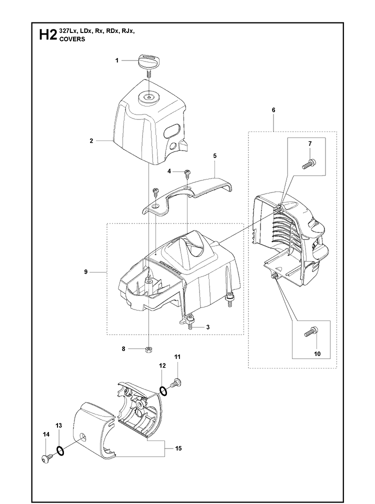 Cover Diagram and Parts List for 327LDX 20120100001-Current Husqvarna Edger