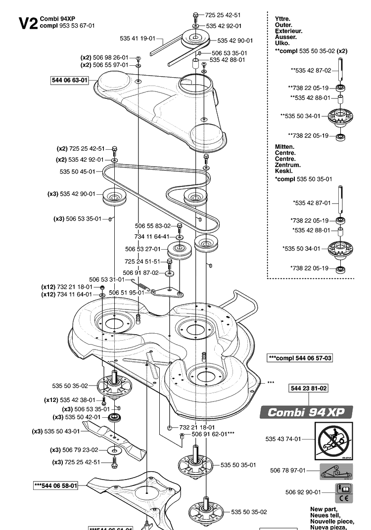 94cm Cutting Deck Diagram and Parts List for PR15 (953535001)(2004-01) Husqvarna Lawn Mower