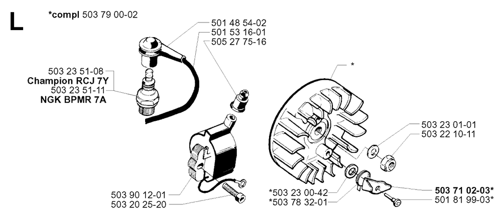 Ignition System Diagram and Parts List for 240 20010100001 & Above Husqvarna Trimmer