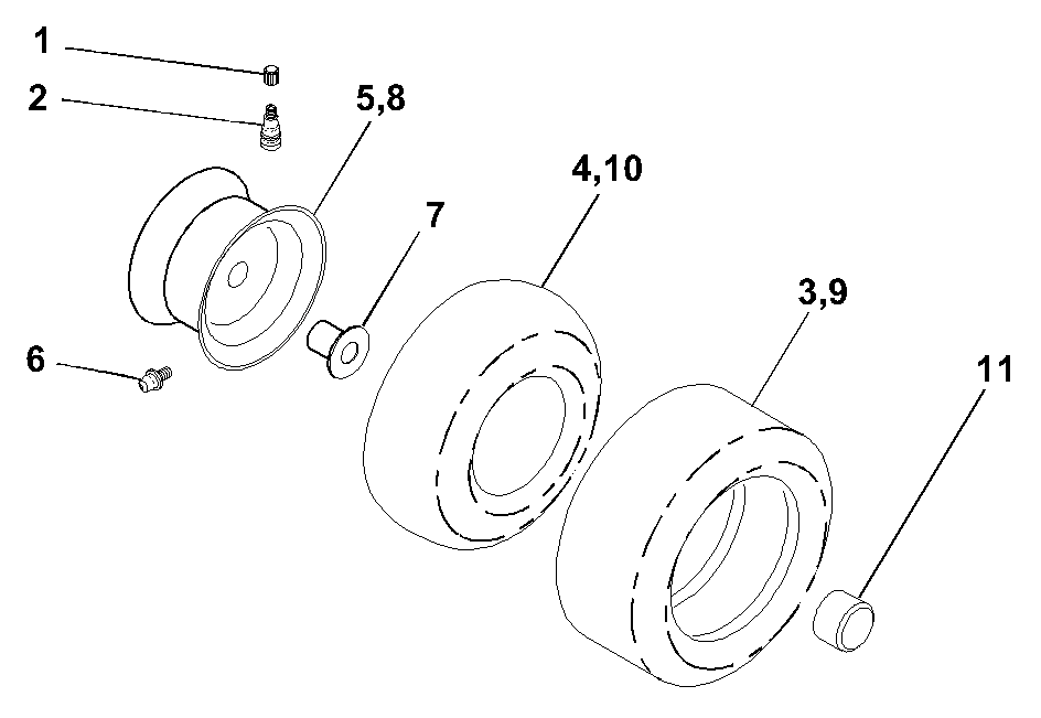 Wheels And Tires Diagram and Parts List for YTH2048 (954567086-A)(2001-02) Husqvarna Lawn Tractor