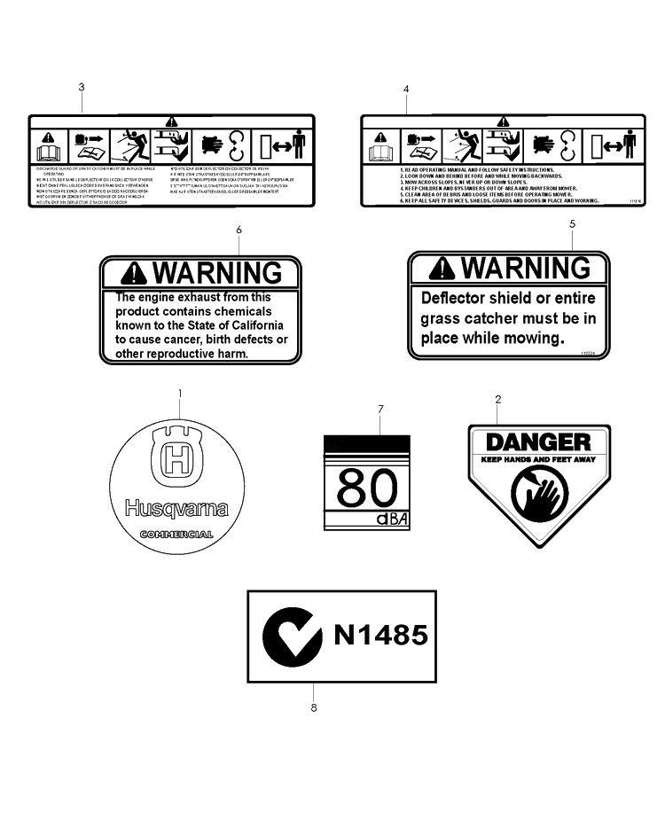 Decals Diagram and Parts List for W21SK 2007-03 Husqvarna Lawn Mower
