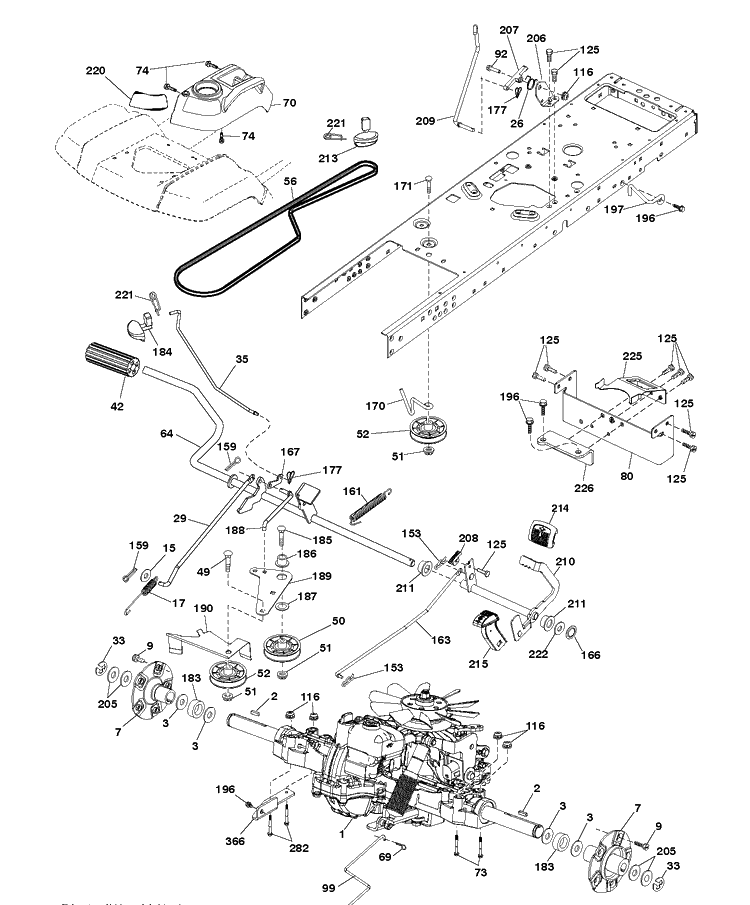 Drive Diagram and Parts List for TS348D (96043028500)(2017-11) Husqvarna Lawn Tractor