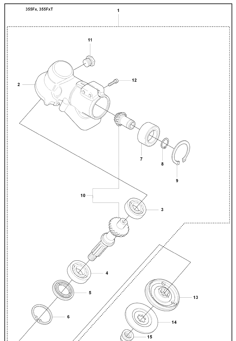 Gearbox/355fx/Fxt Diagram and Parts List for 355FXT 2008-07 Husqvarna Brush Cutter