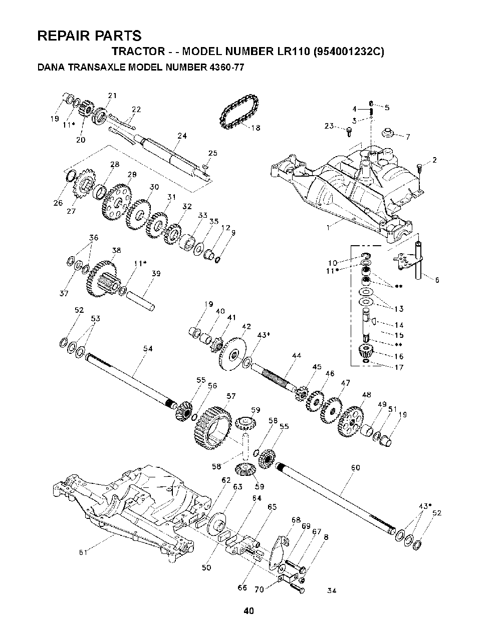 Transmission Diagram and Parts List for LR110 (954001232C)(1995-08) Husqvarna Lawn Tractor