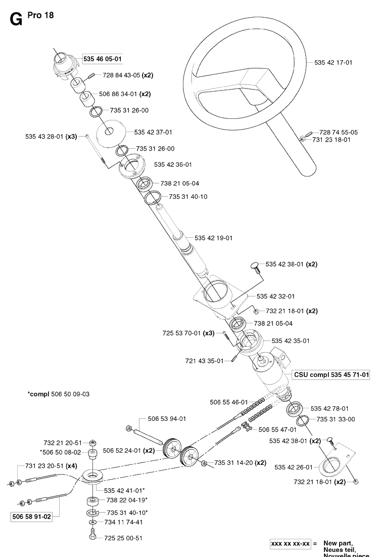 Steering Diagram and Parts List for PR18 2003-02 Husqvarna Lawn Mower