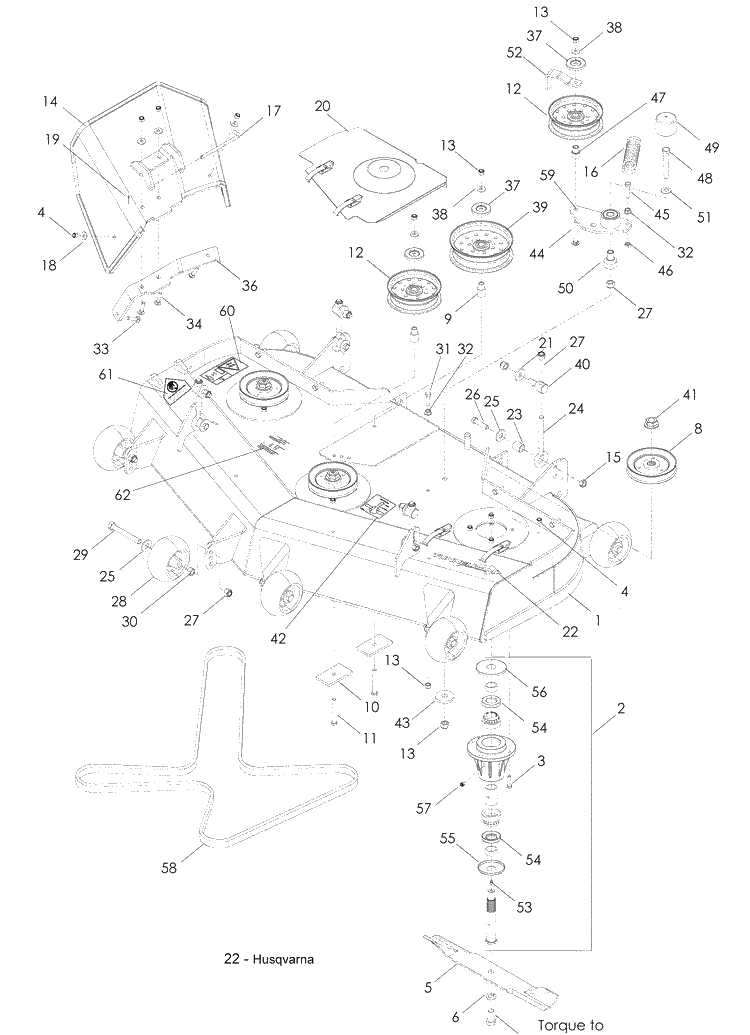 52 Inch Deck Diagram and Parts List for LZ6130 (968999675)(2008-12) Husqvarna Lawn Mower