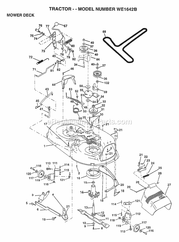 Mower Deck Diagram and Parts List for WE1642B 1997 Husqvarna Lawn Tractor