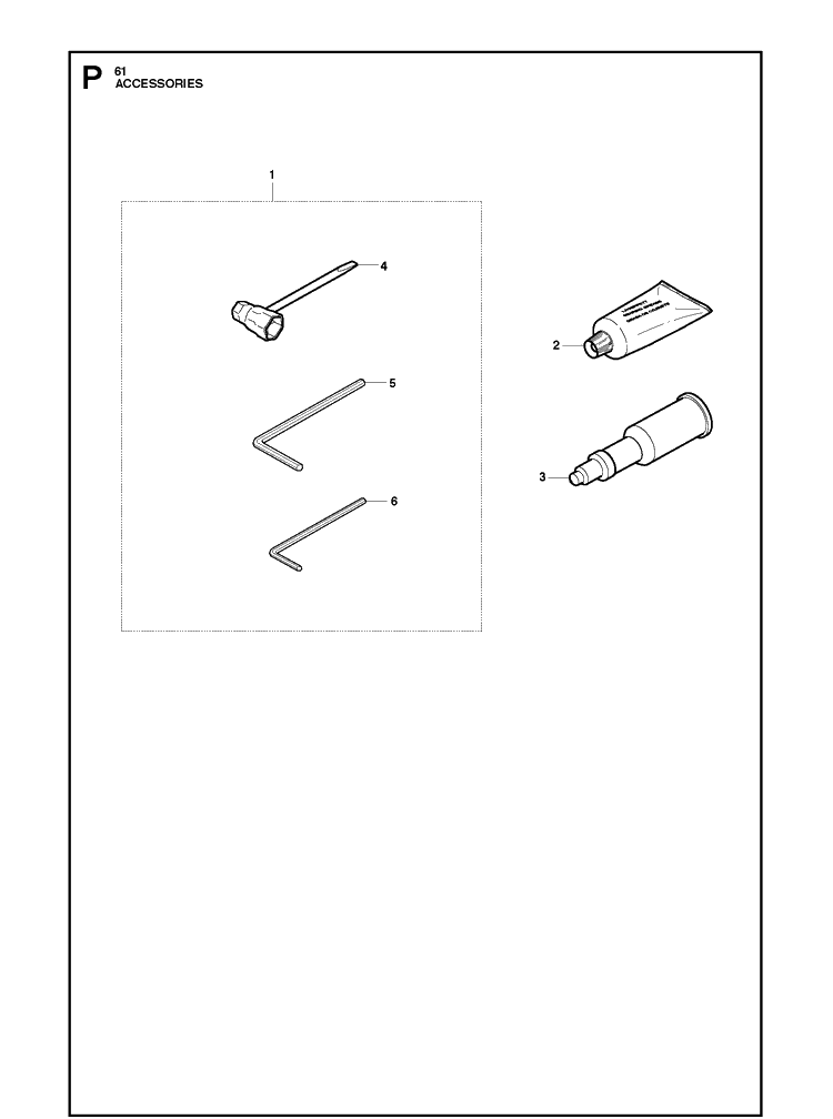 Accessories Diagram and Parts List for 61  Husqvarna Chainsaw