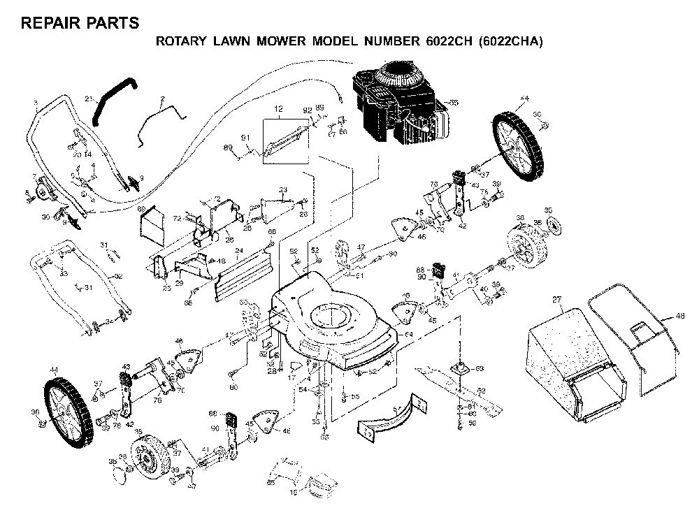 Product Complete Diagram and Parts List for 6022CHA (954222701)(2001-01) Husqvarna Lawn Mower