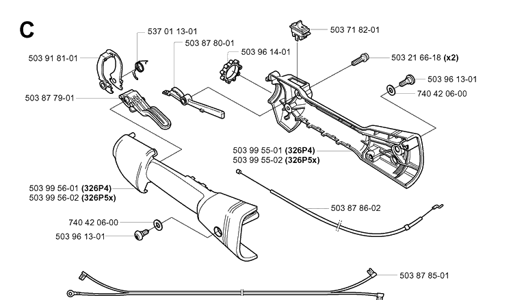 Handle And Controls Diagram and Parts List for 326P 20042300001-20062700000 Husqvarna Pole Saw
